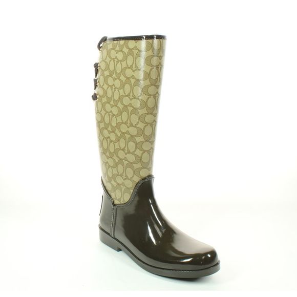 Coach Womens Khaki/Chestnut Rainboots Size 11 Medium (B, M)! - Picture 2 of 4